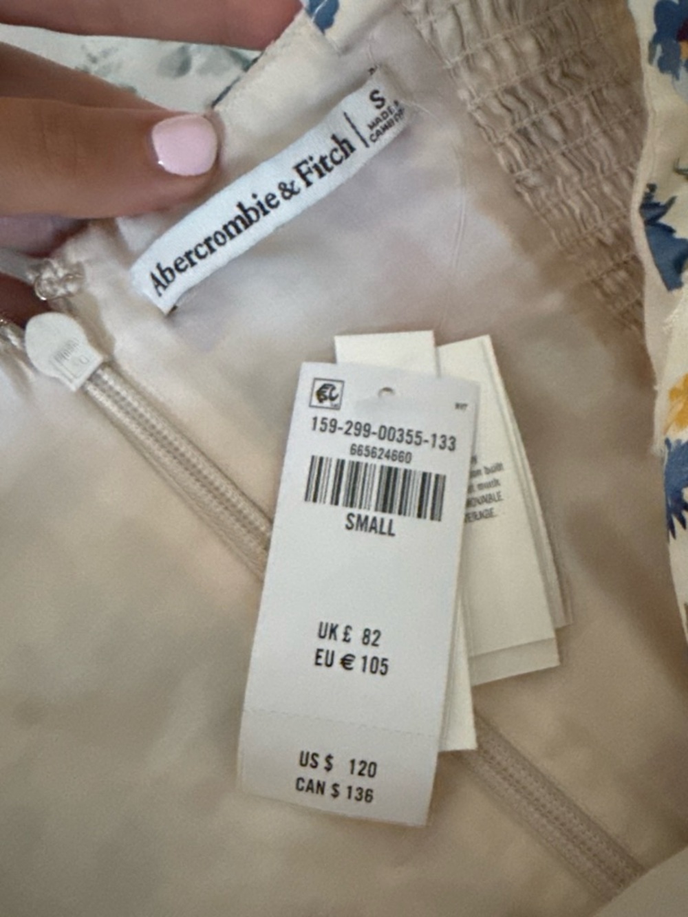Abercrombie & Fitch Cream Midi Dress with Red & Blue Floral Print - Picture 4 of 4